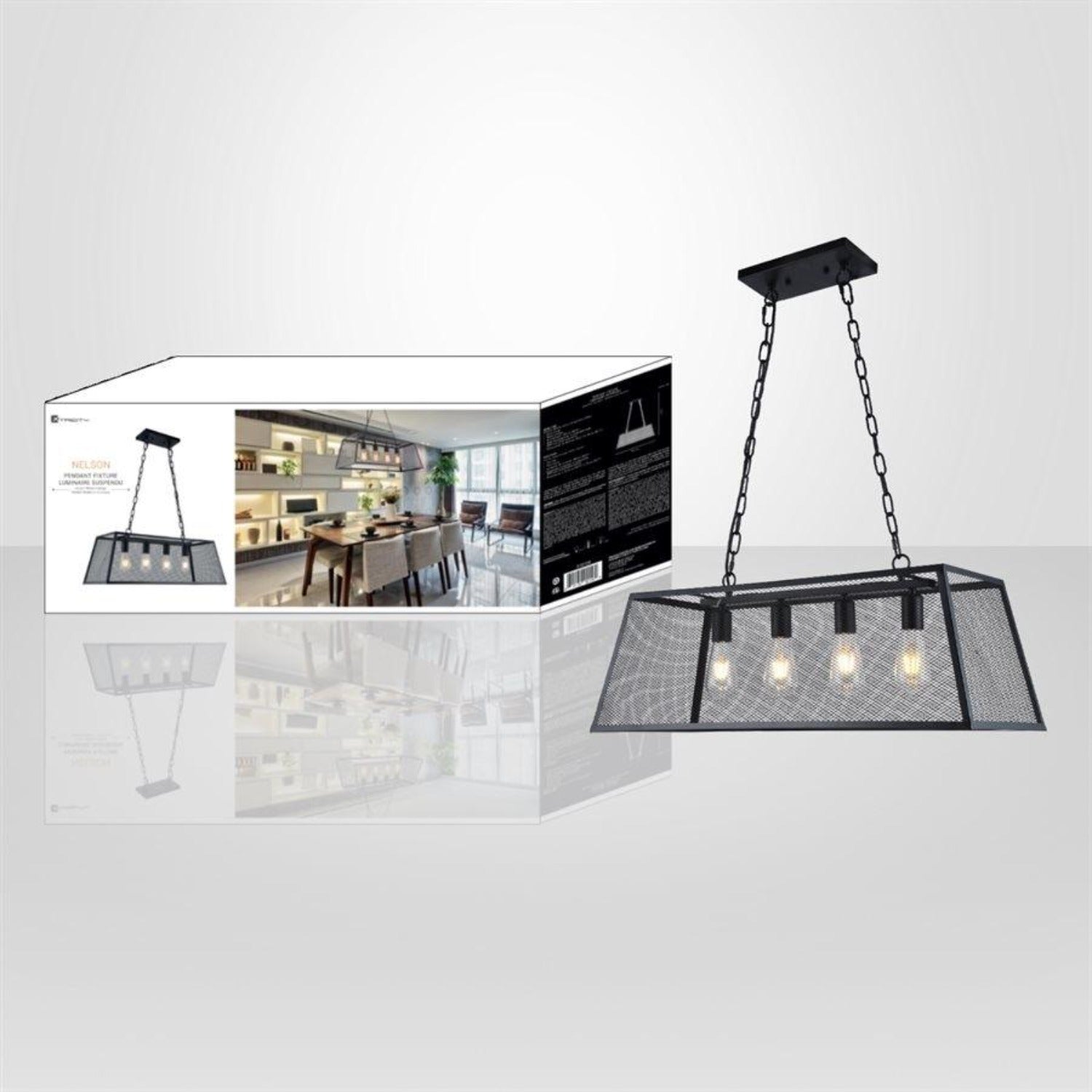 Xtricity - Luminaire Suspendu à 4 Lumières, Largeur de 33.2'', De la Collection Nelson, Noir - Simple Boutique