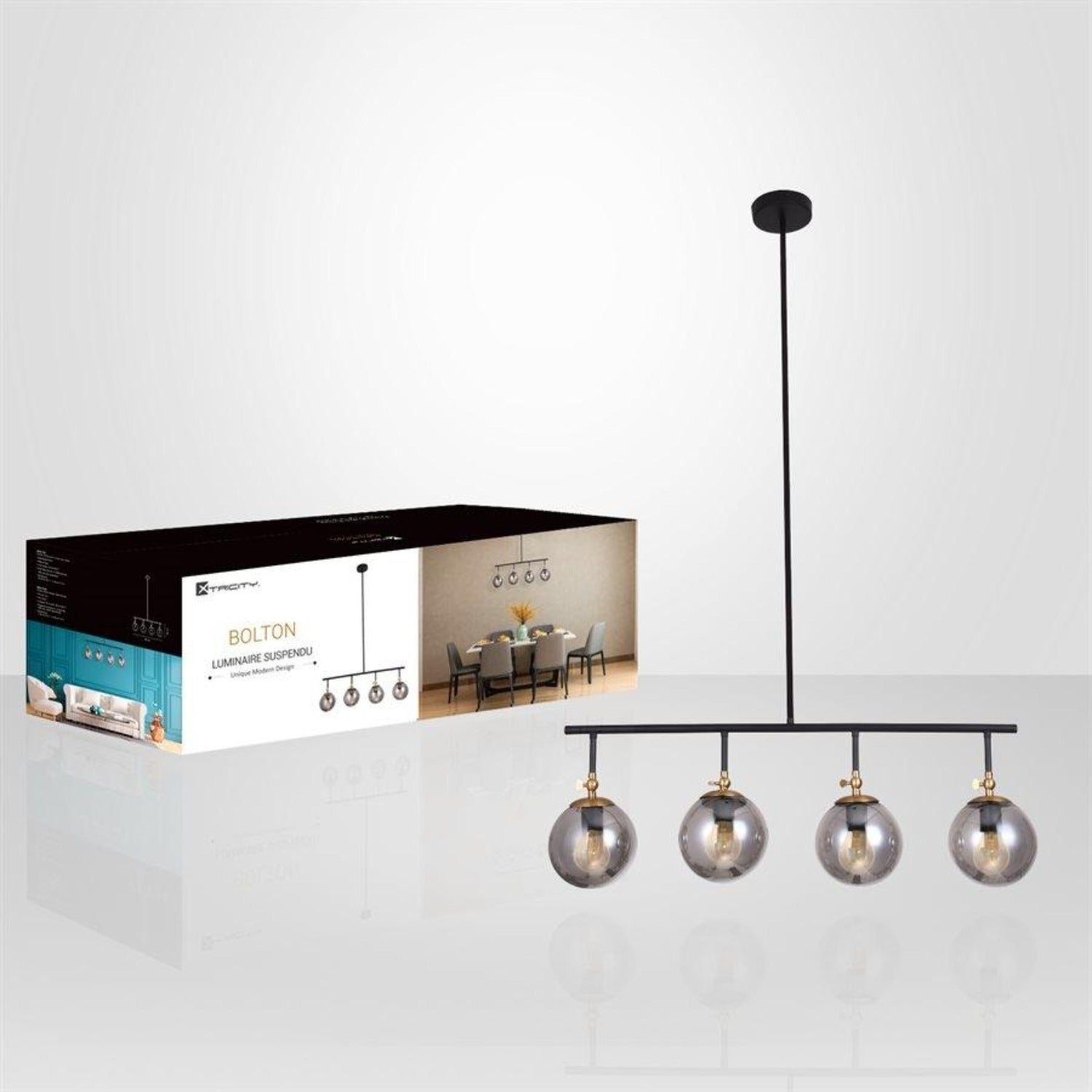 Xtricity - Luminaire Suspendu à 4 Têtes, Largeur de 33.1'', De la Collection Bolton, Noir - Simple Boutique