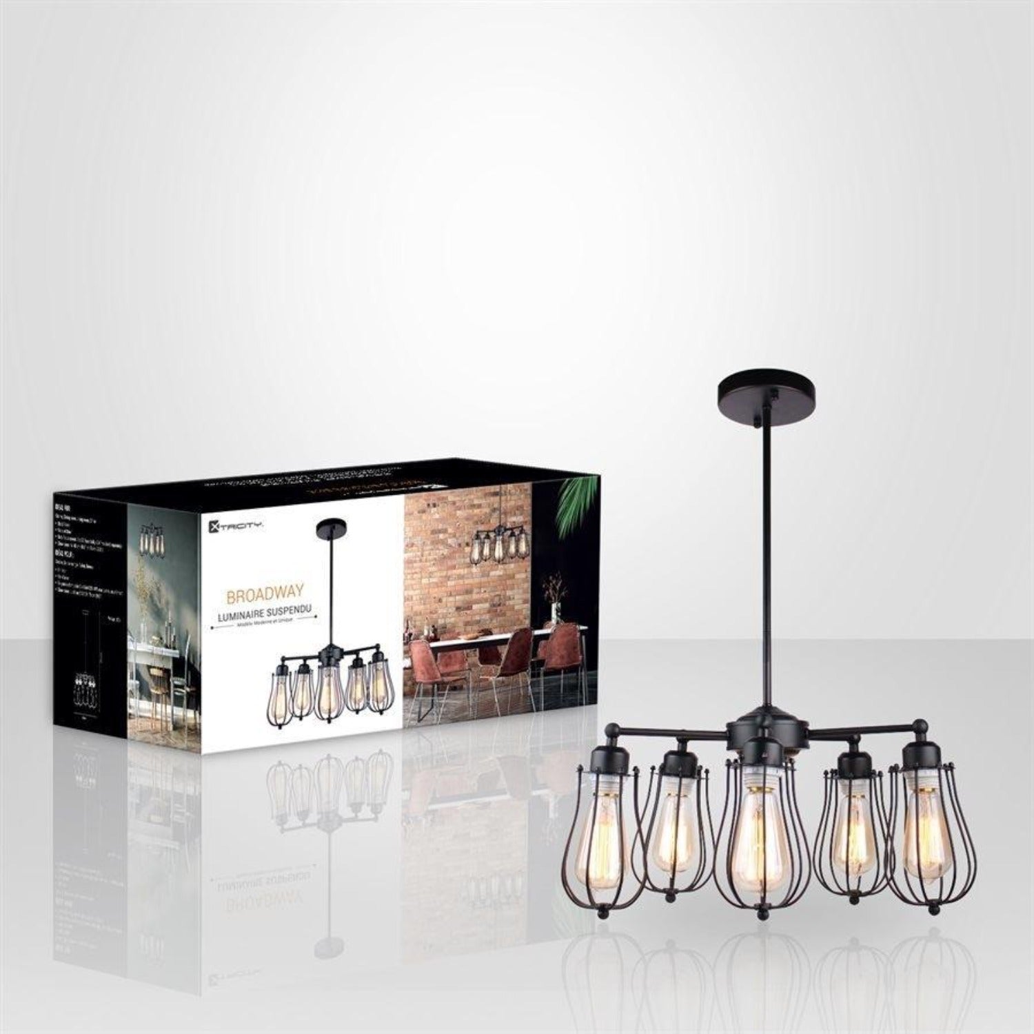 Xtricity - Luminaire Suspendu à 5 Lumières, Largeur de 18.8'', De la Collection Broadway, Noir - Simple Boutique