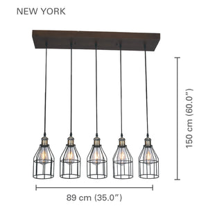 Xtricity - Luminaire Suspendu à 5 Lumières, Largeur de 35'', De la Collection New Yorker, Bois - Simple Boutique