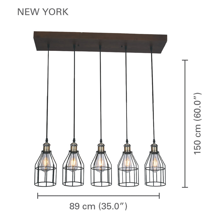 Xtricity - Luminaire Suspendu à 5 Lumières, Largeur de 35'', De la Collection New Yorker, Bois - Simple Boutique