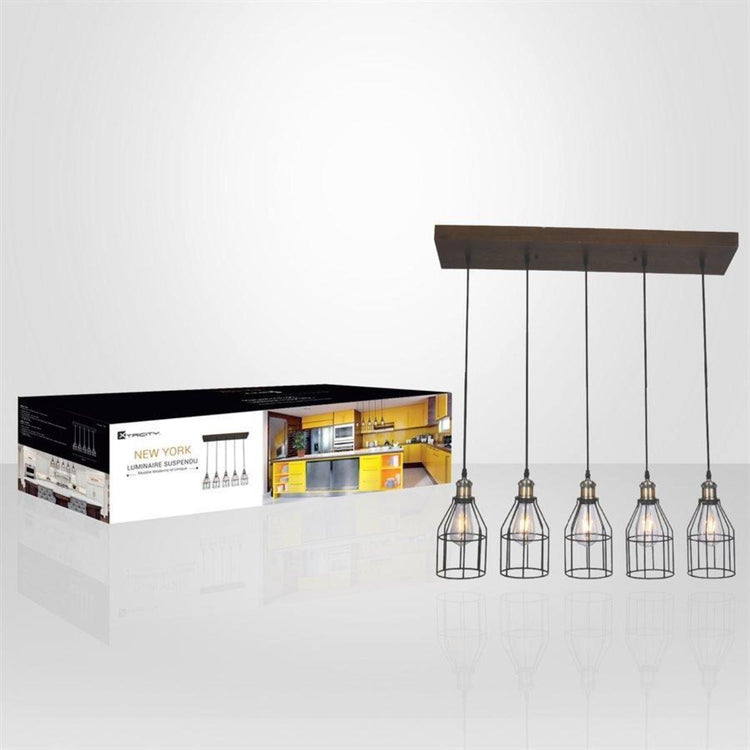 Xtricity - Luminaire Suspendu à 5 Lumières, Largeur de 35'', De la Collection New Yorker, Bois - Simple Boutique