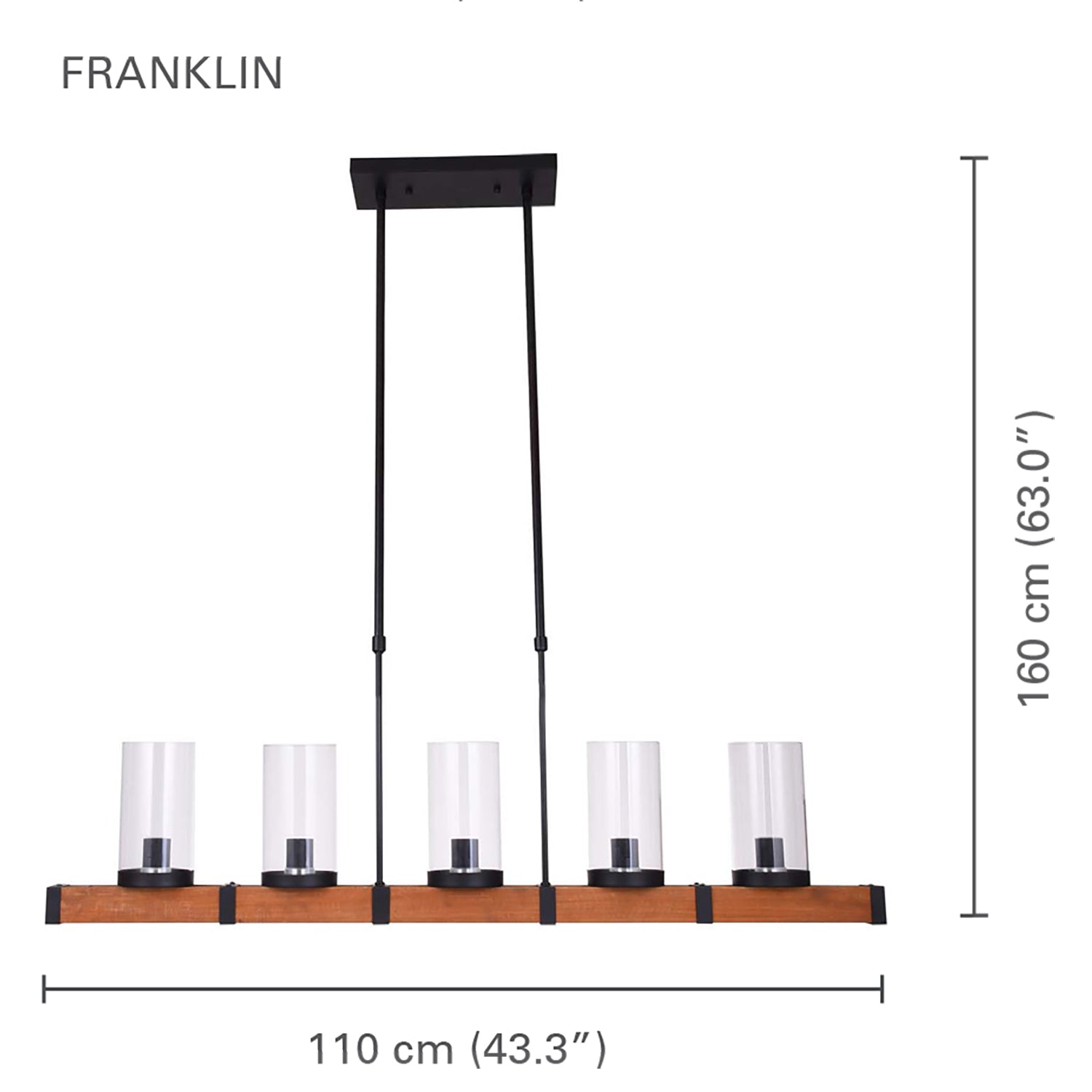 Xtricity - Luminaire Suspendu à 5 Lumières, Largeur de 43'', De la Collection Franklin, Metal et Bois - Simple Boutique