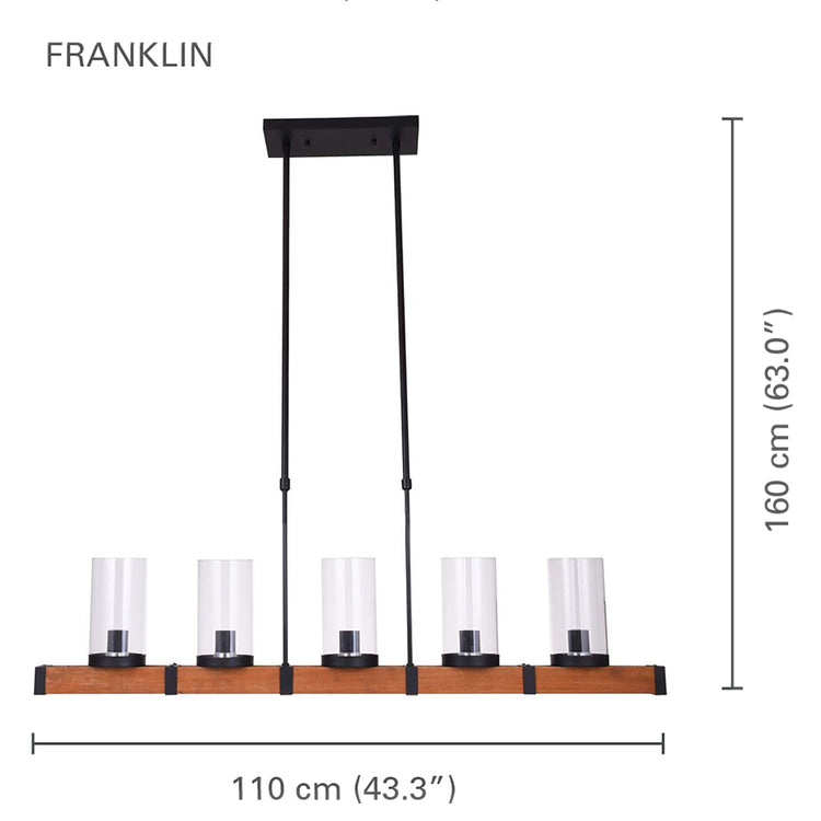 Xtricity - Luminaire Suspendu à 5 Lumières, Largeur de 43'', De la Collection Franklin, Metal et Bois - Simple Boutique