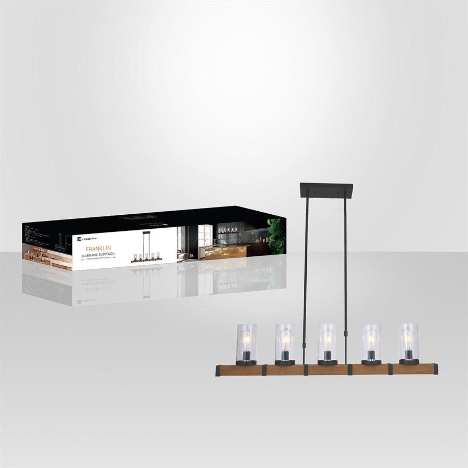 Xtricity - Luminaire Suspendu à 5 Lumières, Largeur de 43'', De la Collection Franklin, Metal et Bois - Simple Boutique