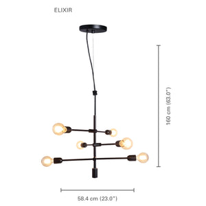 Xtricity - Luminaire Suspendu à 6 Lumières, Largeur de 23'', De la Collection Elixir, Noir - Simple Boutique