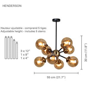 Xtricity - Luminaire Suspendu à 8 Lumières, Largeur de 21.7'', De la Collection Henderson, Noir et Ambre - Simple Boutique