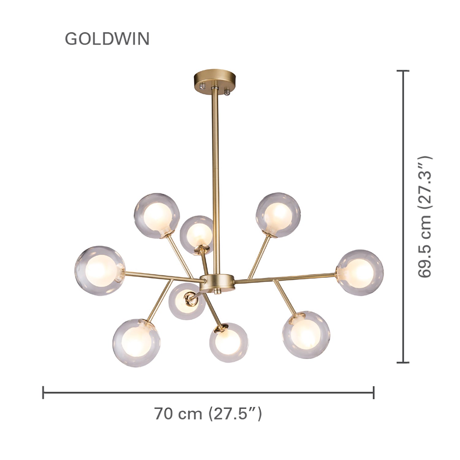 Xtricity - Luminaire Suspendu à 9 Lumières, Largeur de 27.5'', De la Collection Goldwin, Or - Simple Boutique