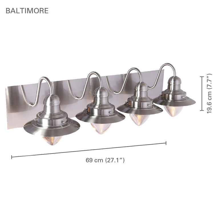 Xtricity - Luminaire de Vanité à 4 Lumières, Largeur de 27.1'', De la Collection Baltimore, Fini Nickel - Simple Boutique