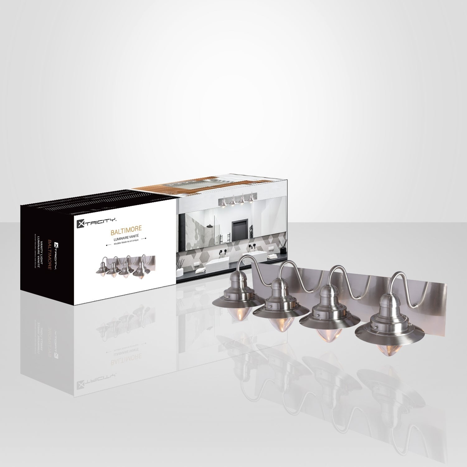 Xtricity - Luminaire de Vanité à 4 Lumières, Largeur de 27.1'', De la Collection Baltimore, Fini Nickel - Simple Boutique