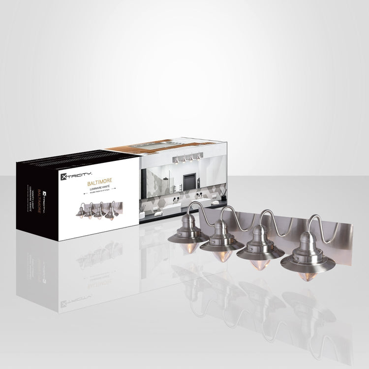 Xtricity - Luminaire de Vanité à 4 Lumières, Largeur de 27.1'', De la Collection Baltimore, Fini Nickel - Simple Boutique