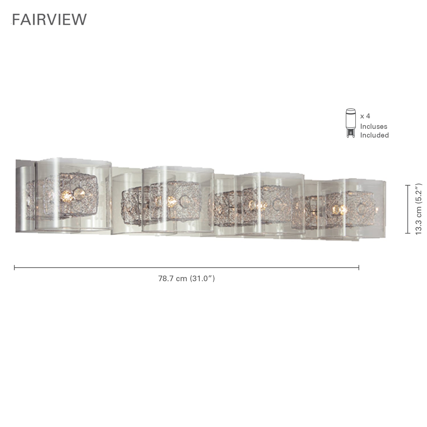 Xtricity - Luminaire de Vanité à 4 Lumières, Largeur de 30.98'', De la Collection Fairview, Fini Chromé - Simple Boutique