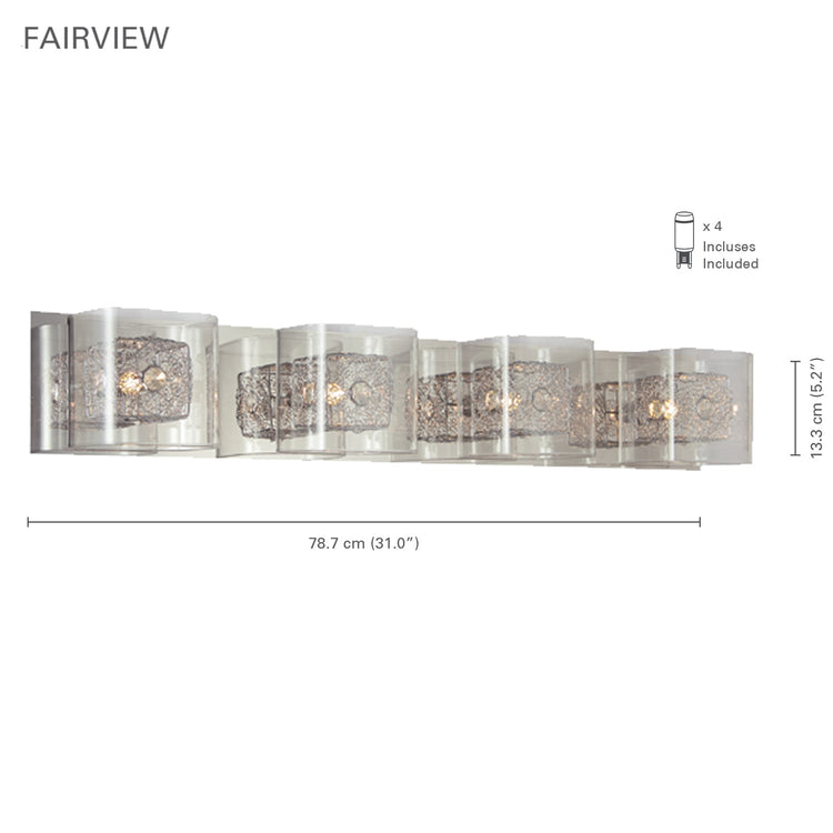 Xtricity - Luminaire de Vanité à 4 Lumières, Largeur de 30.98'', De la Collection Fairview, Fini Chromé - Simple Boutique