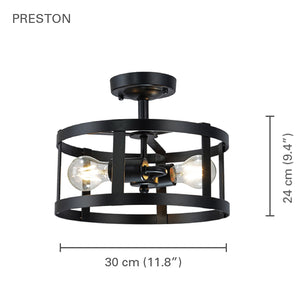Xtricity - Plafonnier Décoratif à 2 Ampoules, Largeur de 11.8", De la Collection Preston, Noir - Simple Boutique