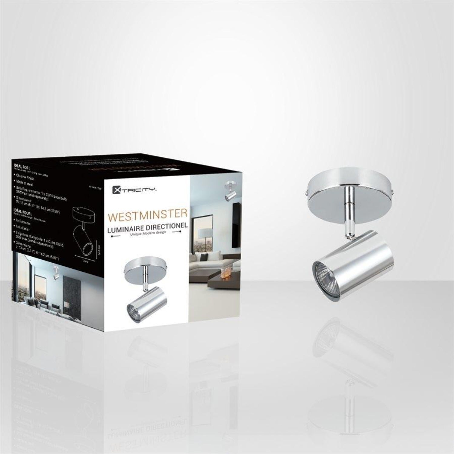 Xtricity - Plafonnier à 1 Tête, Largeur de 5.11'', De la Collection Westminster, Chrome - Simple Boutique