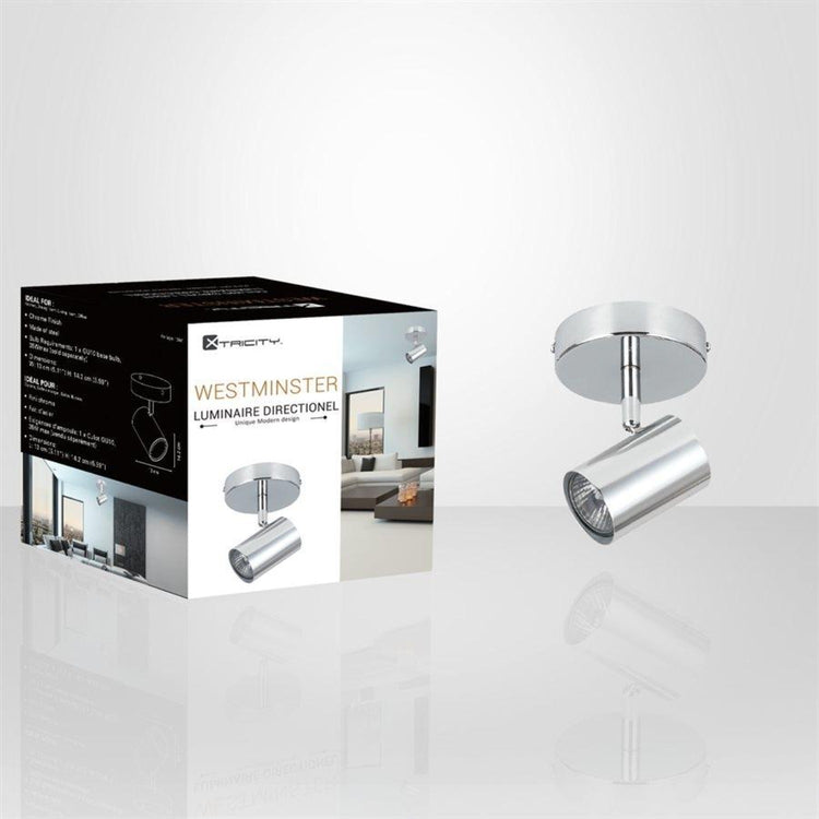 Xtricity - Plafonnier à 1 Tête, Largeur de 5.11'', De la Collection Westminster, Chrome - Simple Boutique