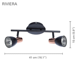 Xtricity - Plafonnier à 2 Têtes, Largeur de 16,1'', De la Collection Riviera, Noir - Simple Boutique