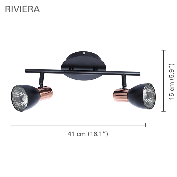 Xtricity - Plafonnier à 2 Têtes, Largeur de 16,1'', De la Collection Riviera, Noir - Simple Boutique