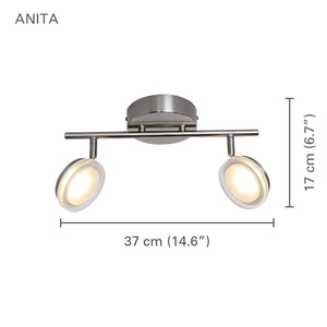 Xtricity - Plafonnier à 2 Têtes avec DEL Intégré, Largeur de 14.56'', De la Collection Anita, Nickel - Simple Boutique