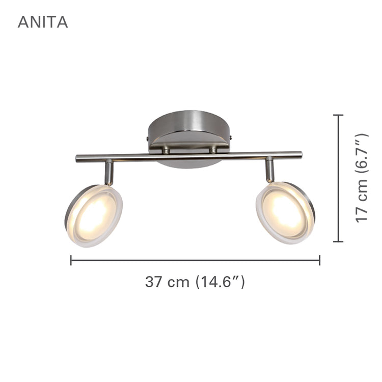 Xtricity - Plafonnier à 2 Têtes avec DEL Intégré, Largeur de 14.56'', De la Collection Anita, Nickel - Simple Boutique