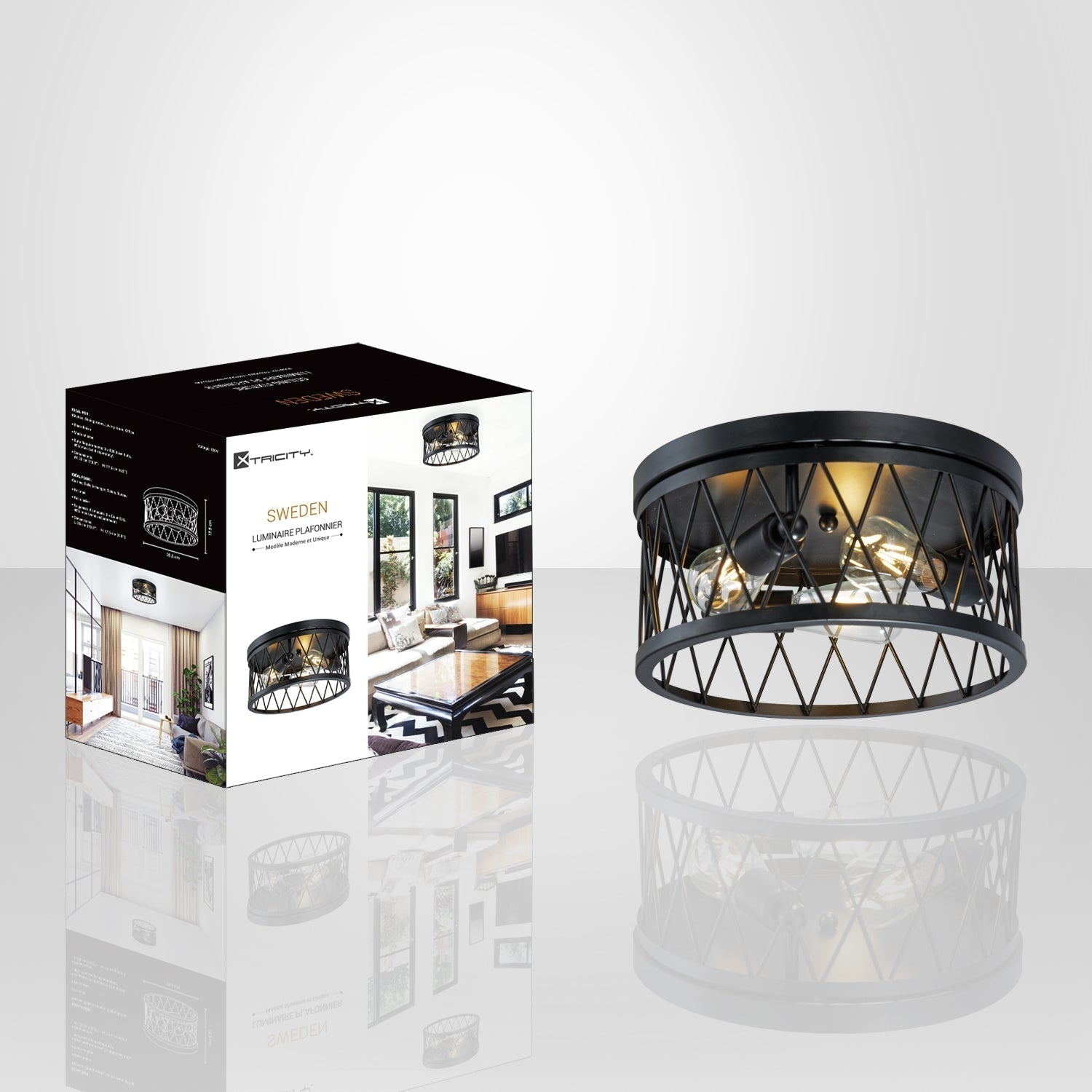 Xtricity - Plafonnier à 3 Lumières, Diamètre de 13.8'', De la Collection Sweden, Noir - Simple Boutique