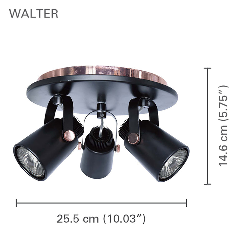 Xtricity - Plafonnier à 3 Têtes, Largeur de 10.03'', De la Collection Walter, Noir - Simple Boutique
