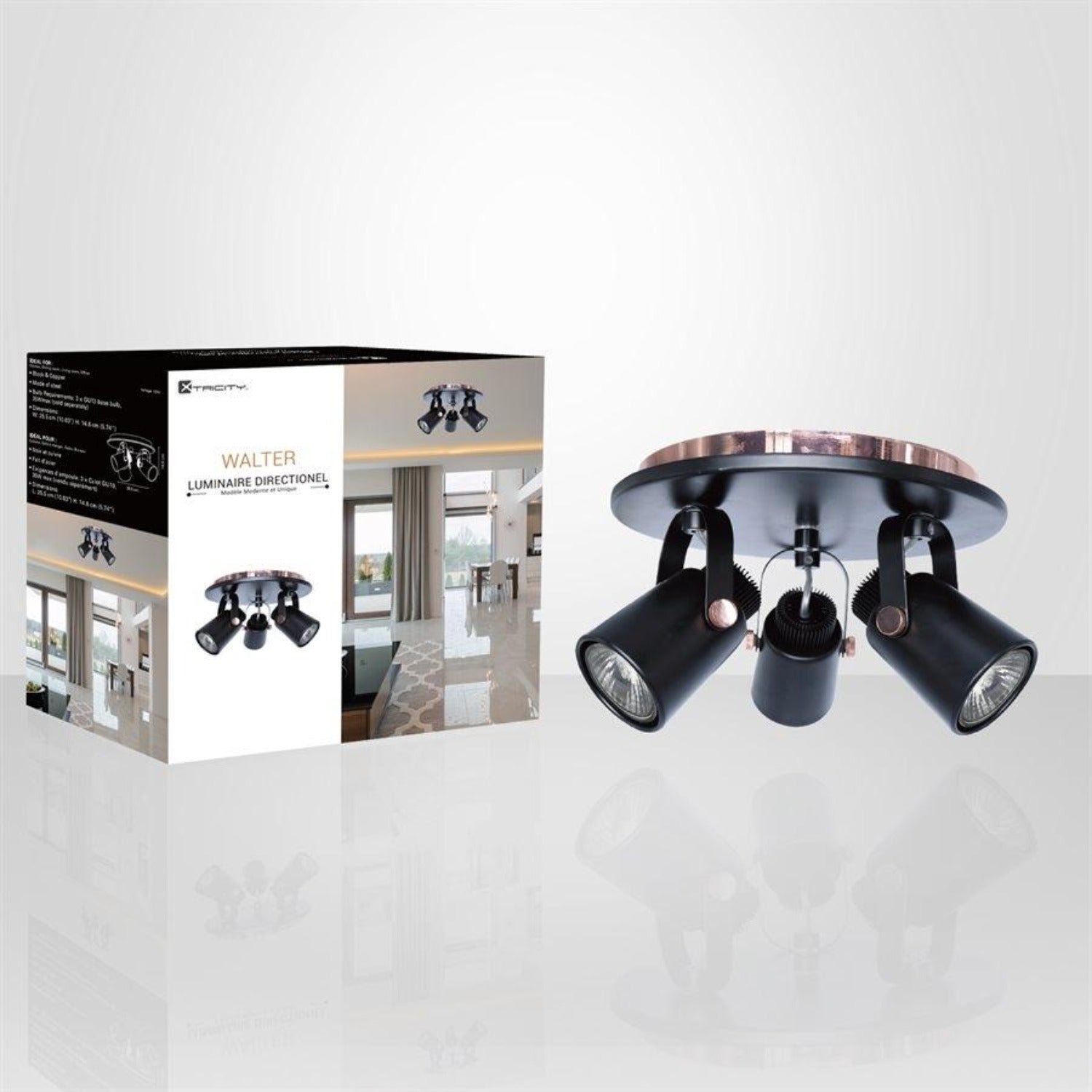 Xtricity - Plafonnier à 3 Têtes, Largeur de 10.03'', De la Collection Walter, Noir - Simple Boutique