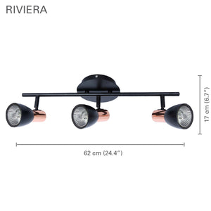 Xtricity - Plafonnier à 3 Têtes, Largeur de 24.4'', De la Collection Riviera, Noir - Simple Boutique