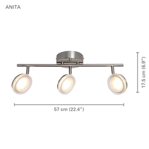 Xtricity - Plafonnier à 3 Têtes avec DEL Intégré, Largeur de 22.44'', De la Collection Anita, Nickel - Simple Boutique