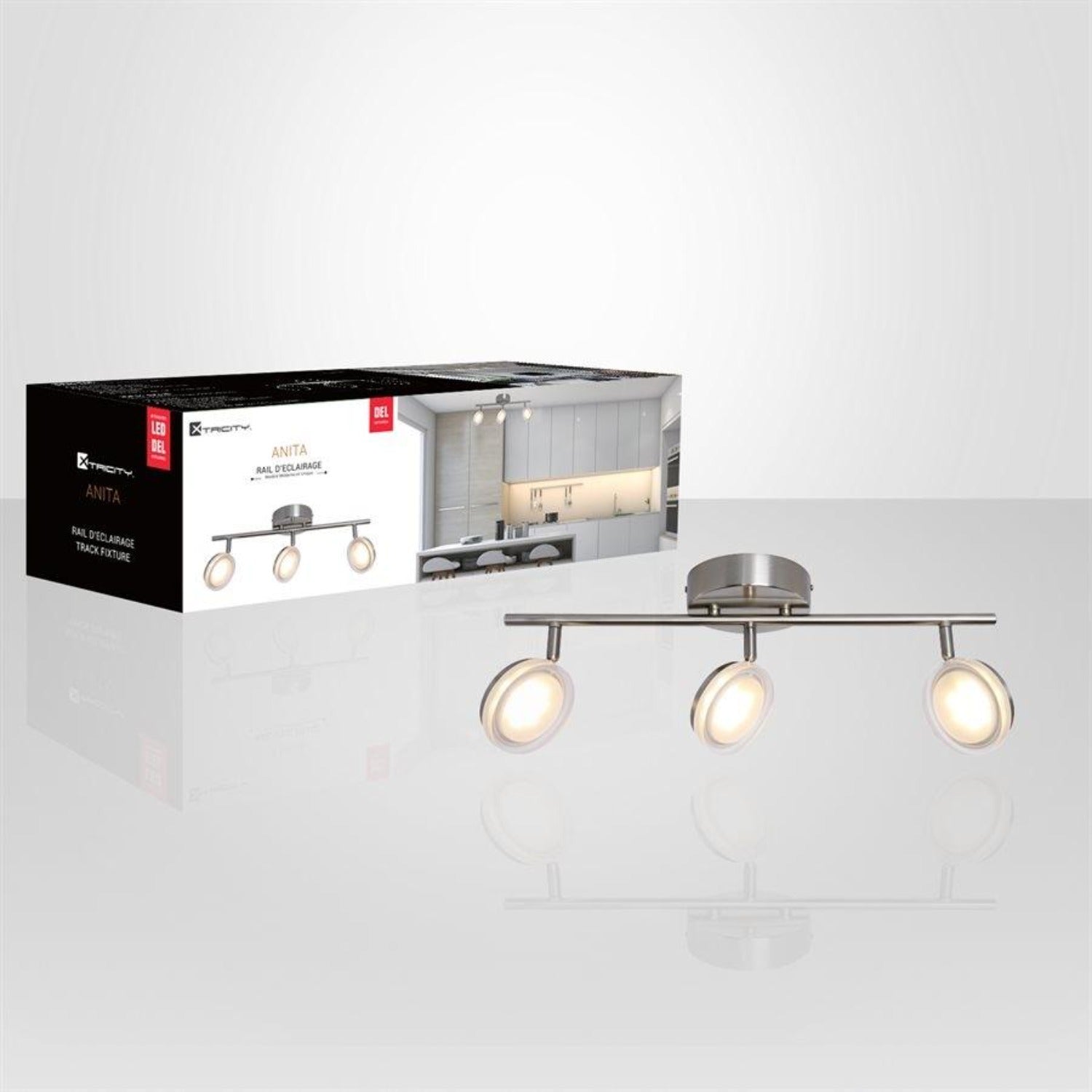 Xtricity - Plafonnier à 3 Têtes avec DEL Intégré, Largeur de 22.44'', De la Collection Anita, Nickel - Simple Boutique