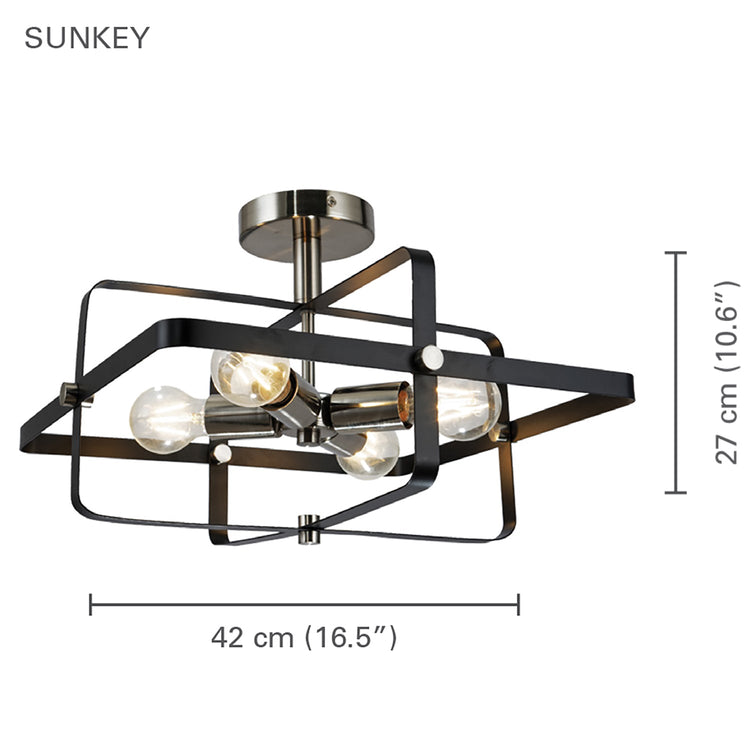 Xtricity - Plafonnier à 4 Lumières, Largeur de 16.5'', De la Collection Sunkey, Noir - Simple Boutique