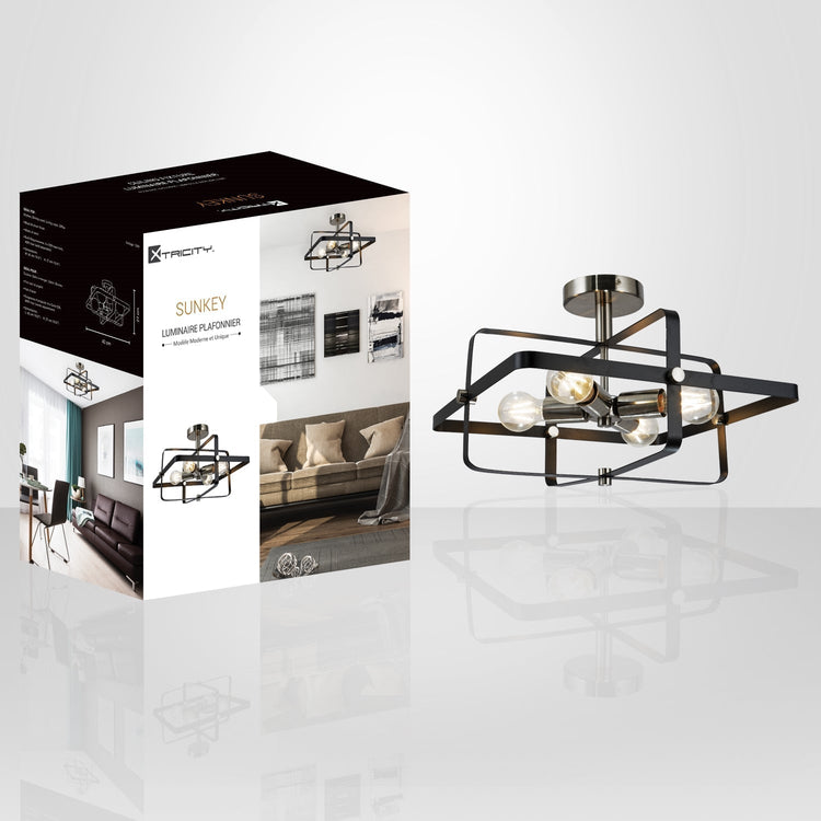 Xtricity - Plafonnier à 4 Lumières, Largeur de 16.5'', De la Collection Sunkey, Noir - Simple Boutique