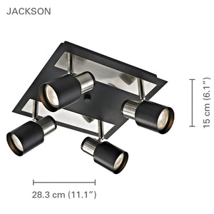 Xtricity - Plafonnier à 4 Têtes, Largeur de 11.1'', De la Collection Jackson, Nickel Brossé et Noir - Simple Boutique