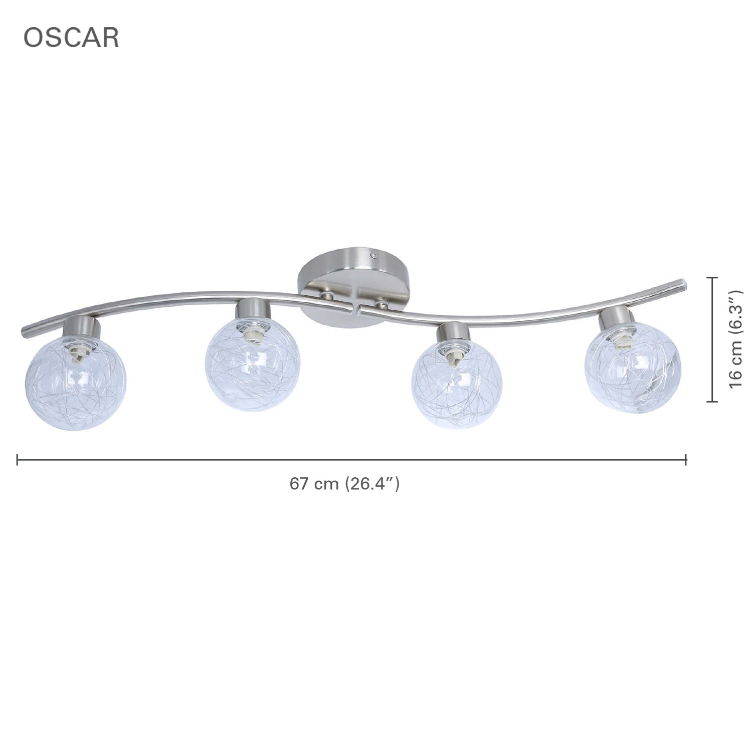 Xtricity - Plafonnier à 4 Têtes, Largeur de 26.3'', De la Collection Oscar, Argenté - Simple Boutique