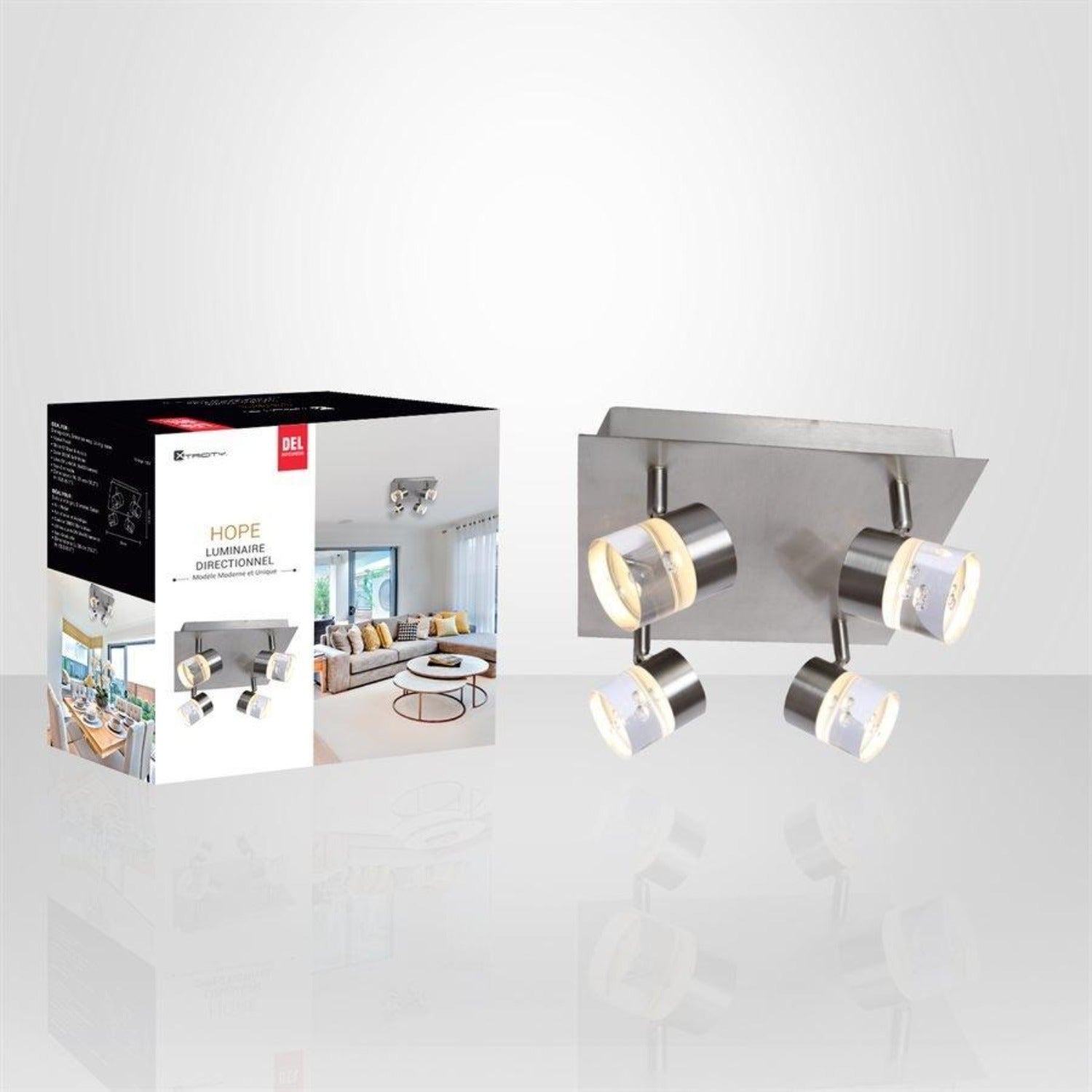 Xtricity - Plafonnier à 4 Têtes avec DEL Intégré, Largeur de 10.2'', De la Collection Hope, Nickel - Simple Boutique