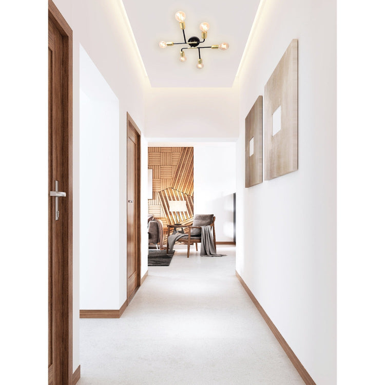 Xtricity - Plafonnier à 6 Lumières, Largeur de 18.9'', De la Collection Rockland, Noir et Doré - Simple Boutique