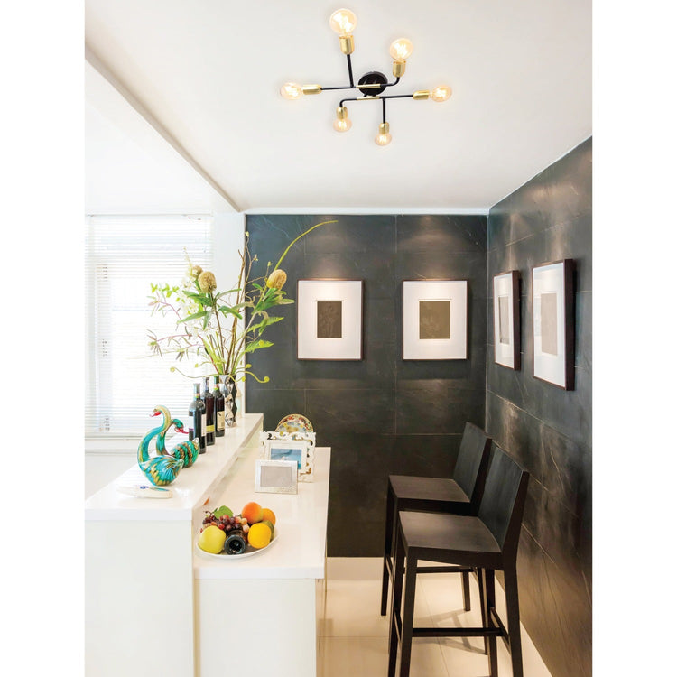 Xtricity - Plafonnier à 6 Lumières, Largeur de 18.9'', De la Collection Rockland, Noir et Doré - Simple Boutique