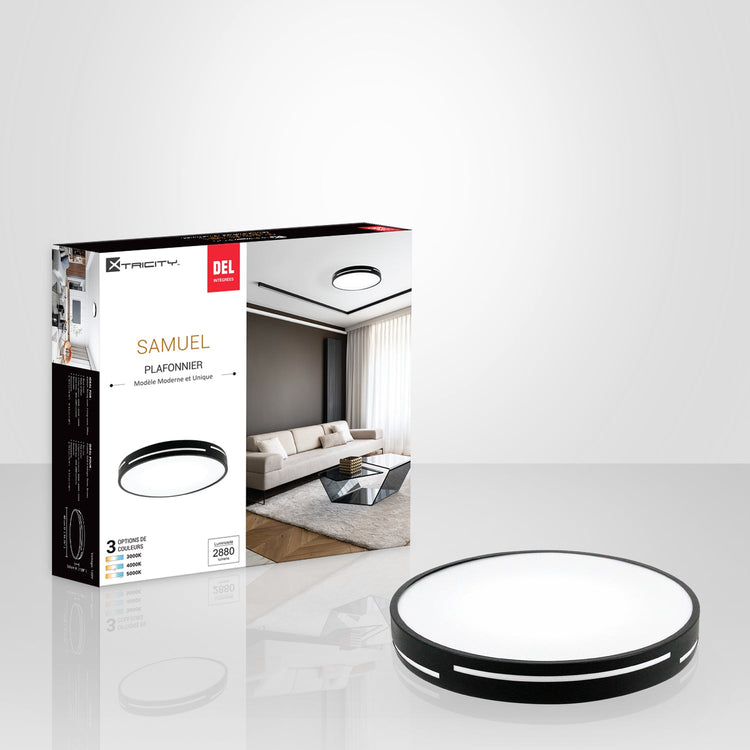 Xtricity - Plafonnier avec DEL Intégré, Diamètre de 15.75", 3 Options de Couleurs, De la Collection Samuel, Noir - Simple Boutique