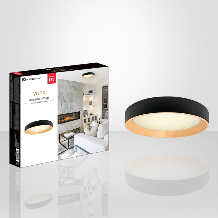 Xtricity - Plafonnier avec DEL Intégré, Diamètre de 19.7", De la Collection York, Noir - Simple Boutique