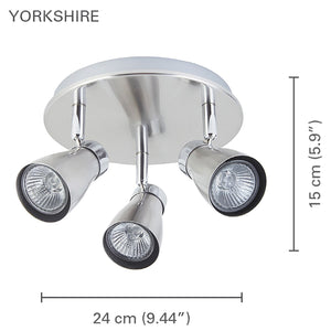 Xtricity - Plafonniers à 3 Têtes, Largeur de 9.44'', De la Collection Yorkshire, Nickel Chrome - Simple Boutique