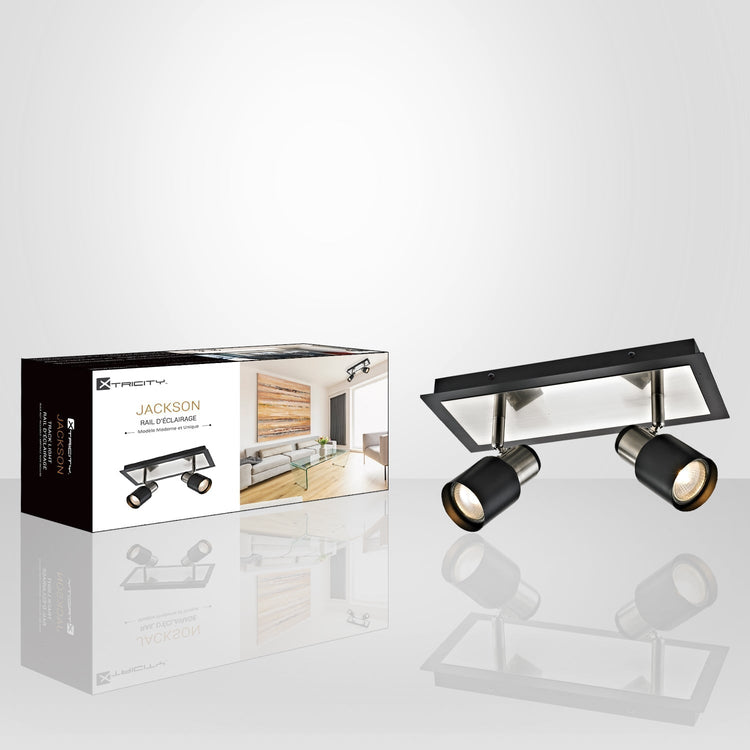 Xtricity - Rail d'éclairage à 2 Têtes, Largeur de 11.9'', De la Collection Jackson, Nickel Brossé et Noir - Simple Boutique