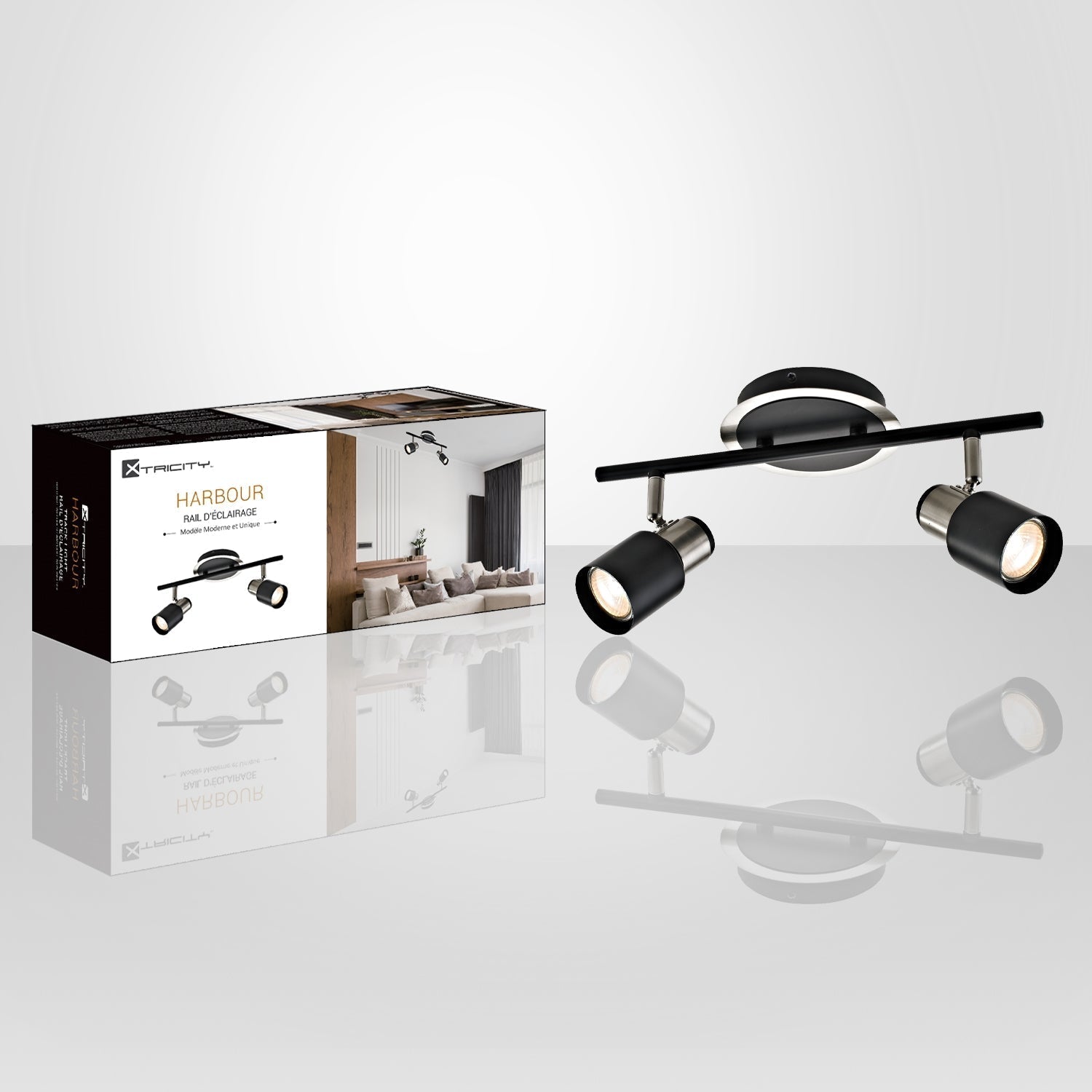 Xtricity - Rail d'éclairage à 2 Têtes, Largeur de 14.6'', De la Collection Harbour, Nickel Brossé et Noir - Simple Boutique