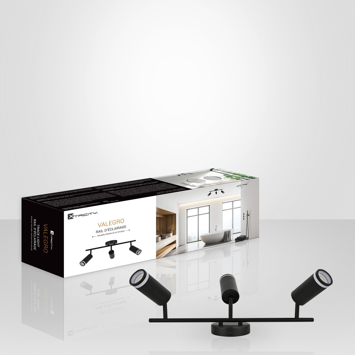 Xtricity - Rail d'éclairage à 3 Tête, Largeur de 19.69", De la Collection Valegro, Noir - Simple Boutique