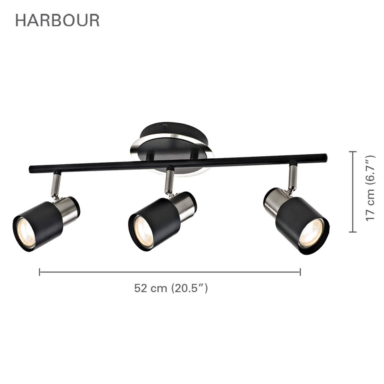 Xtricity - Rail d'éclairage à 3 Têtes, Largeur de 20.5'', De la Collection Harbour, Nickel Brossé et Noir - Simple Boutique