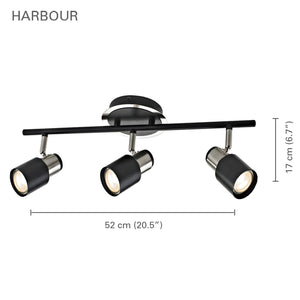 Xtricity - Rail d'éclairage à 3 Têtes, Largeur de 20.5'', De la Collection Harbour, Nickel Brossé et Noir - Simple Boutique