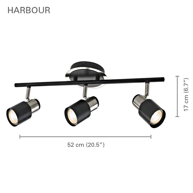 Xtricity - Rail d'éclairage à 3 Têtes, Largeur de 20.5'', De la Collection Harbour, Nickel Brossé et Noir - Simple Boutique
