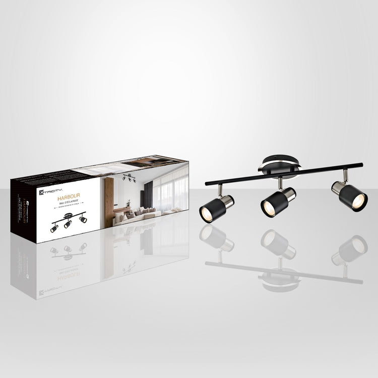 Xtricity - Rail d'éclairage à 3 Têtes, Largeur de 20.5'', De la Collection Harbour, Nickel Brossé et Noir - Simple Boutique