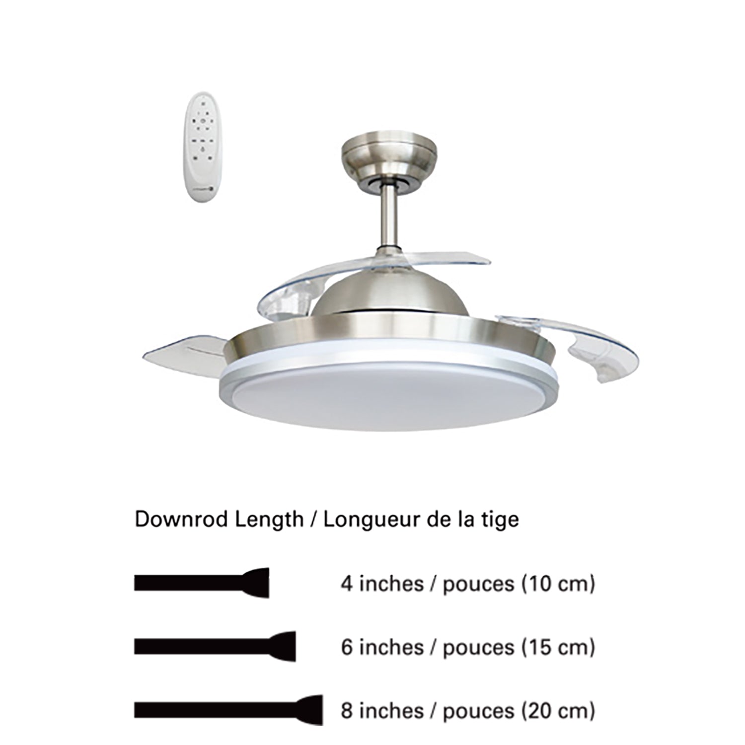 Xtricity - Ventilateur de Plafond avec Hélice Rétractable, Éclairage DEL, Télécommande Incluse, Nickel - Simple Boutique