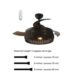 Xtricity - Ventilateur de Plafond avec Hélice Rétractable et Éclairage, Télécommande Incluse, Brun - Simple Boutique