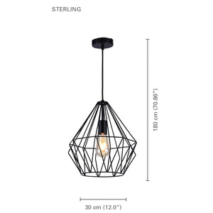 Xtricty - Luminaire Suspendu, Largeur de 11.81'', De la Collection Sterling, Noir - Simple Boutique
